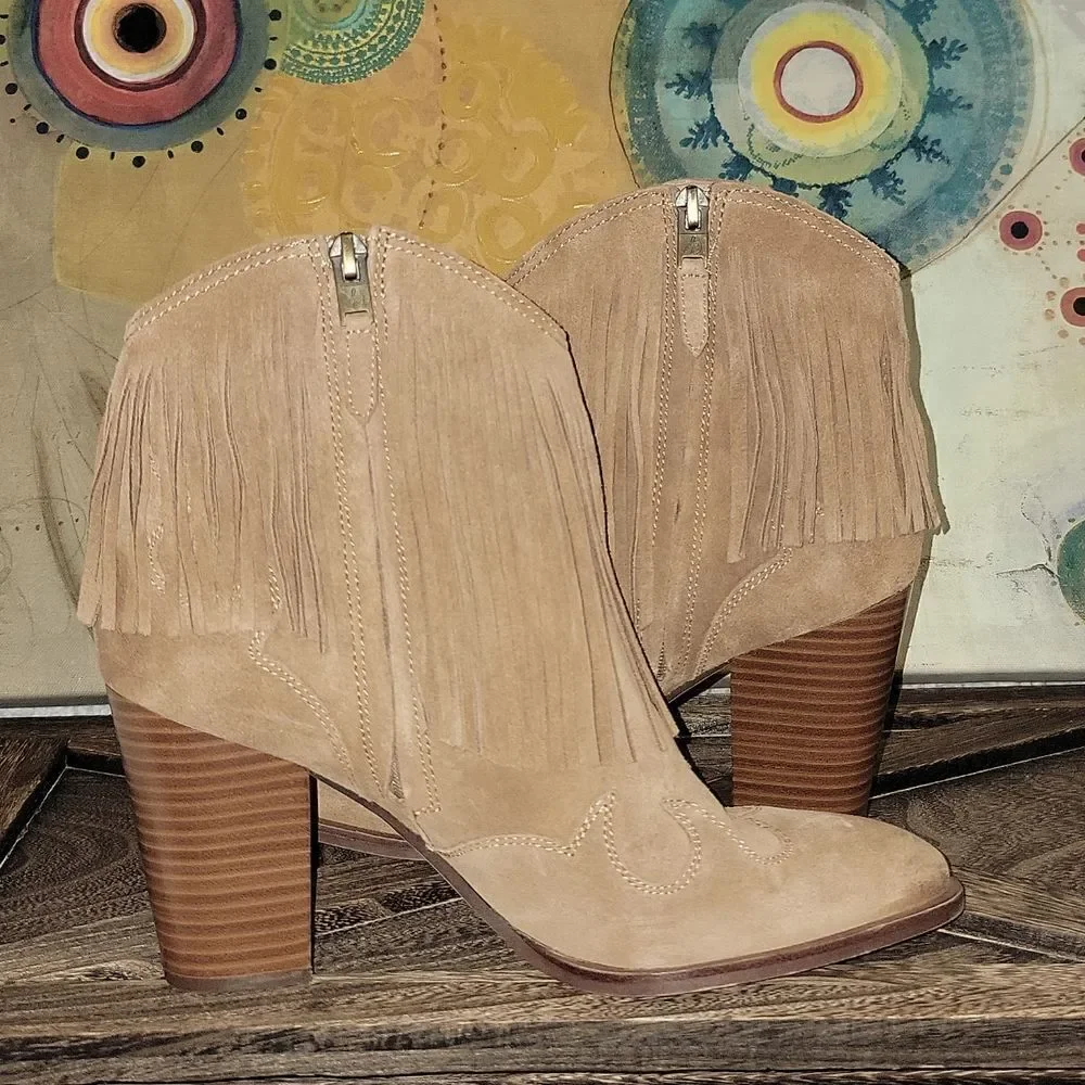 Sam Edelman Benjie Brown Suede Carmel Zipper Heeled Ankle Booties Size 9.5